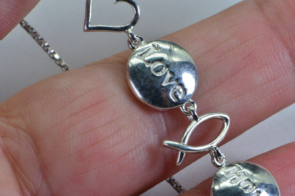 Sterling Silver Cross Bracelet: Hope Love Message Bolo Bracelet