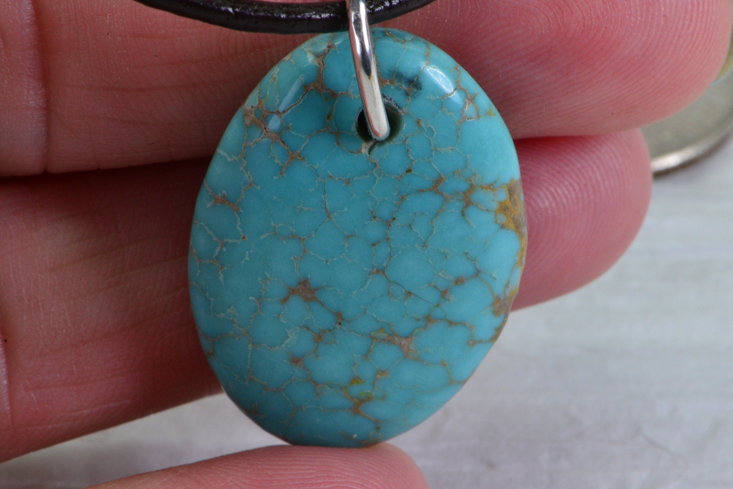 Handmade Kingman Turquoise Pendant: Oval Sterling Silver, Arizona Gemstone