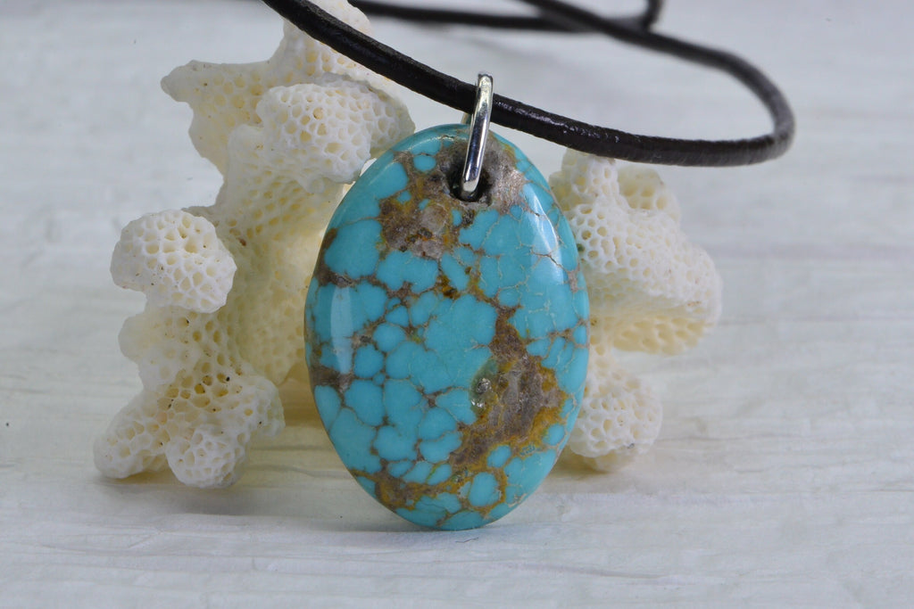 Handmade Kingman Turquoise Pendant: Oval Sterling Silver, Arizona Gemstone