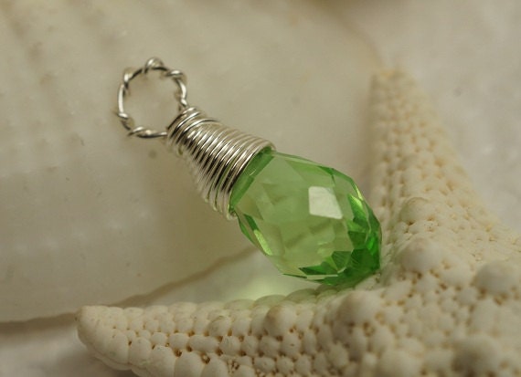 Peridot Crystal Pendant Wire Wrapped Briolette Birthstone August