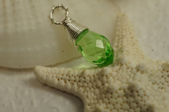Peridot Crystal Pendant Wire Wrapped Briolette Birthstone August