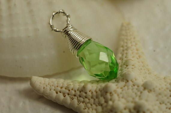 Peridot Crystal Pendant Wire Wrapped Briolette Birthstone August