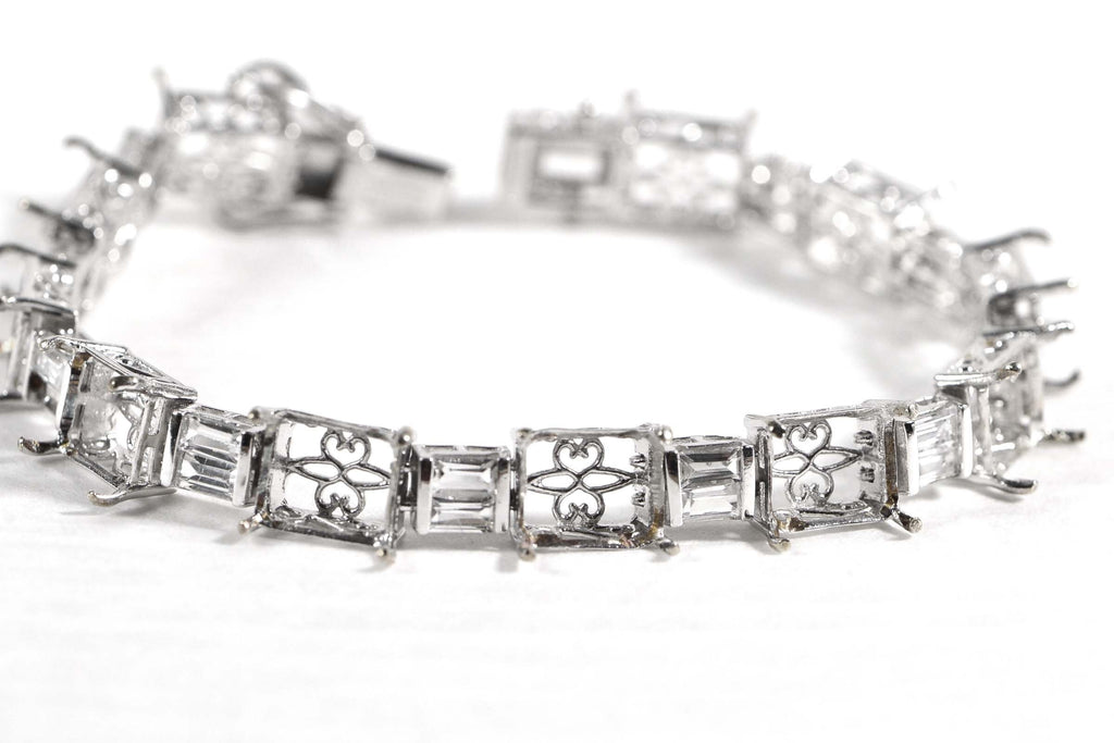Sterling Silver CZ Baguette Link Bracelet: 8x10mm Emerald Setting