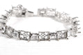 Sterling Silver CZ Baguette Link Bracelet: 8x10mm Emerald Setting