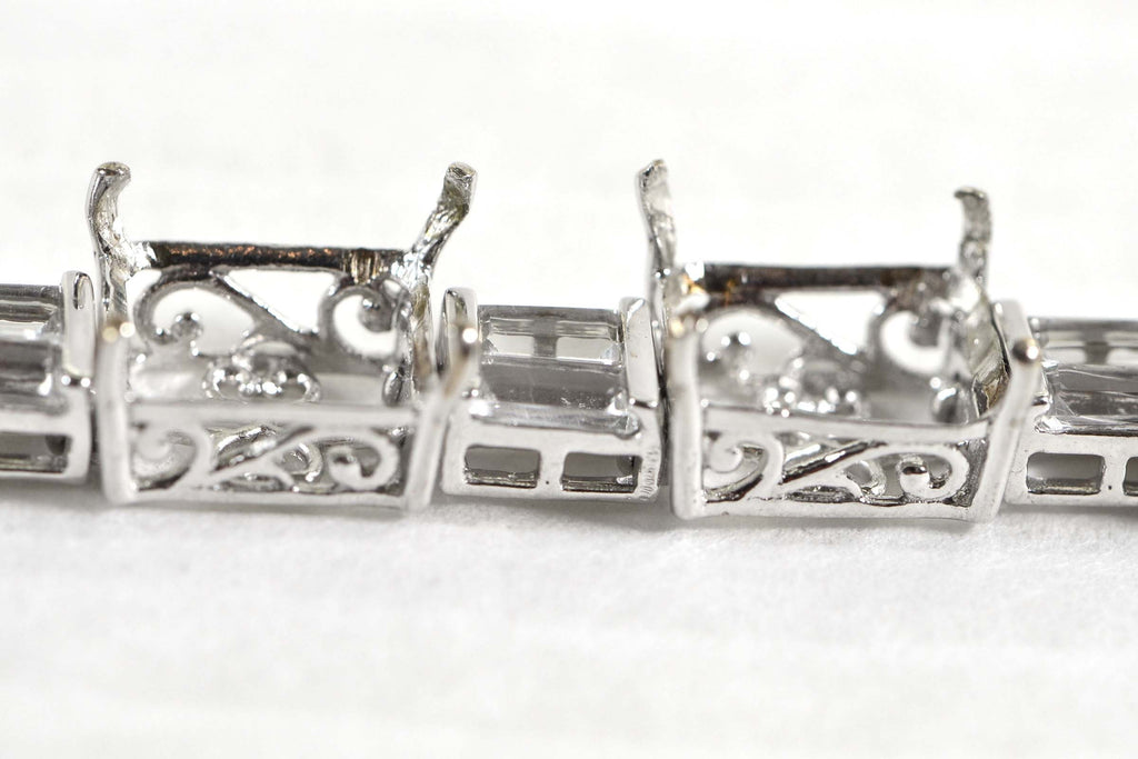 Sterling Silver CZ Baguette Link Bracelet: 8x10mm Emerald Setting