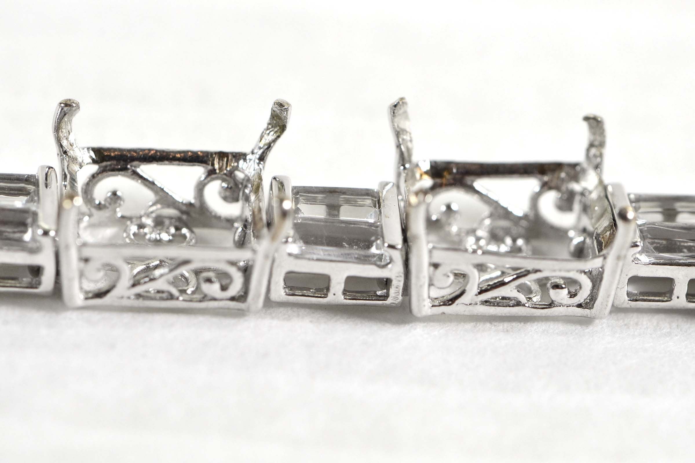 Sterling Silver CZ Baguette Link Bracelet: 8x10mm Emerald Setting