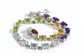 Multi Gemstone Tennis Bracelet: Garnet, Topaz, Peridot, Citrine, Amethyst, Sterling Silver