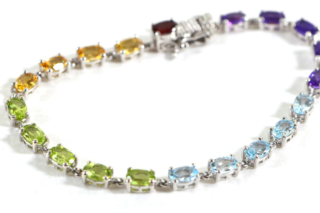 Multi Gemstone Tennis Bracelet: Garnet, Topaz, Peridot, Citrine, Amethyst, Sterling Silver