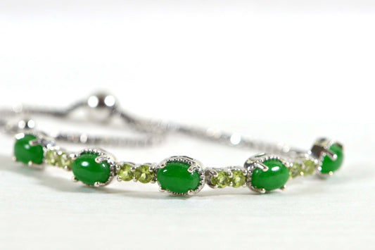 Apple Green Jade Peridot Bracelet: Sterling Silver Adjustable Bolo Style