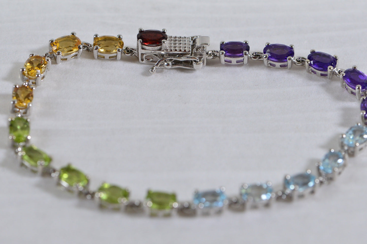 Rainbow Gemstone Tennis Bracelet: Sterling Silver Multi Stone Birthstone