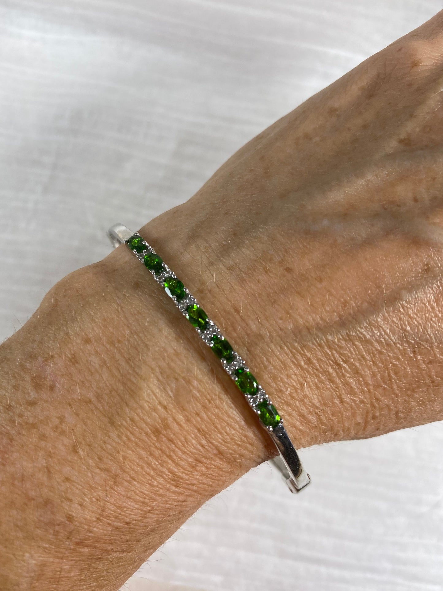 Chrome Diopside Bangle: Sterling Silver Oval Green Gemstone Bracelet