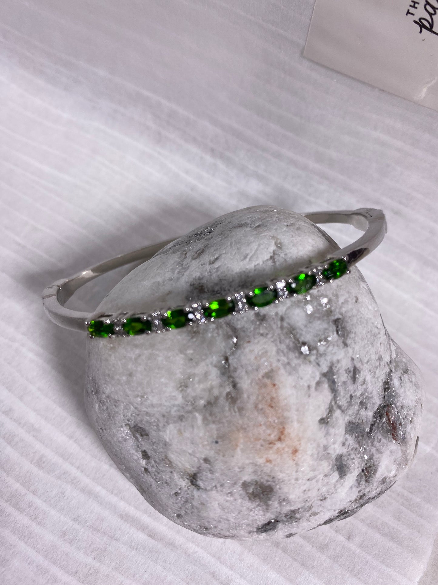 Chrome Diopside Bangle: Sterling Silver Oval Green Gemstone Bracelet