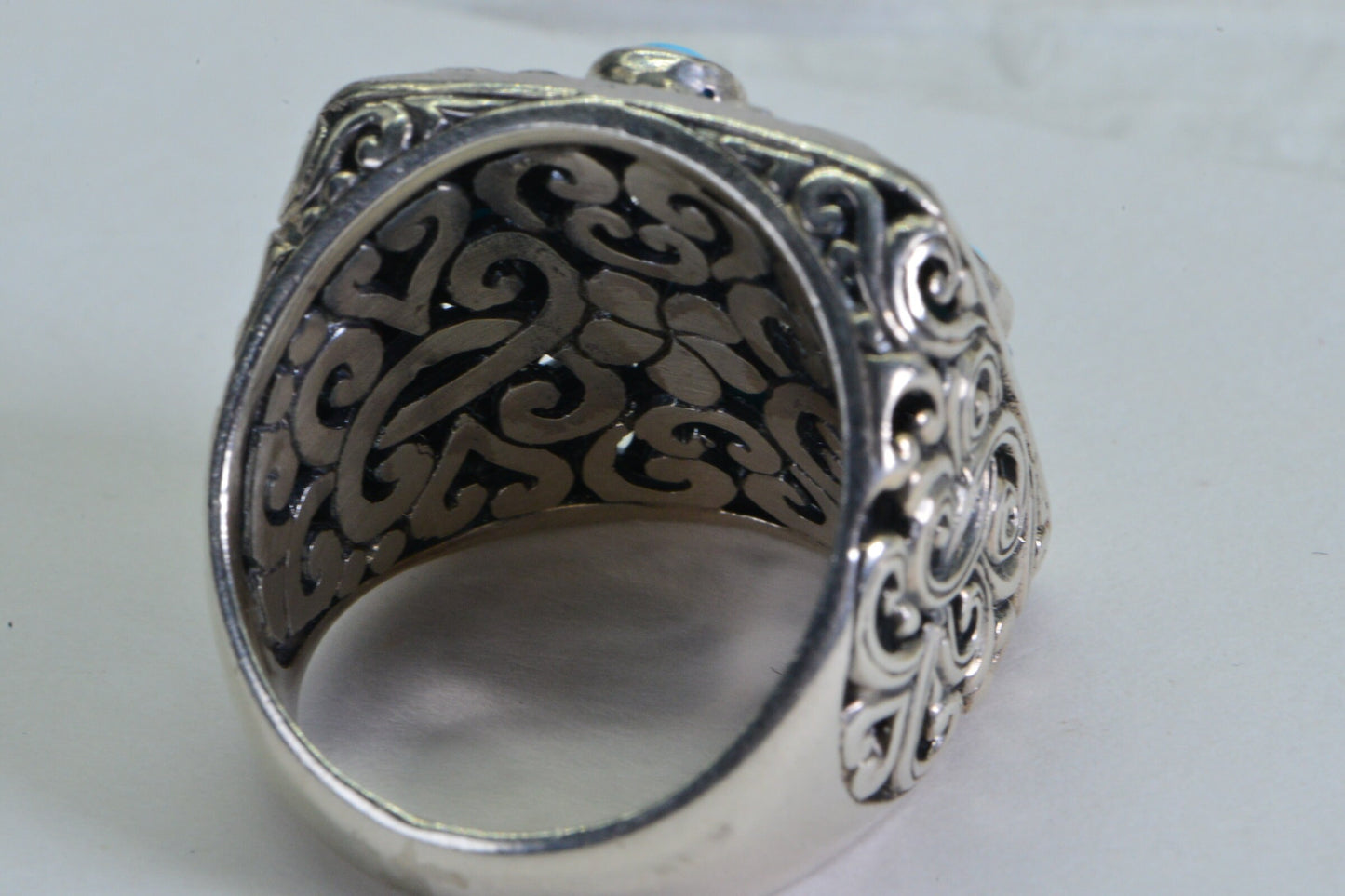 Carved Sterling Silver Turquoise Ring - Size 7