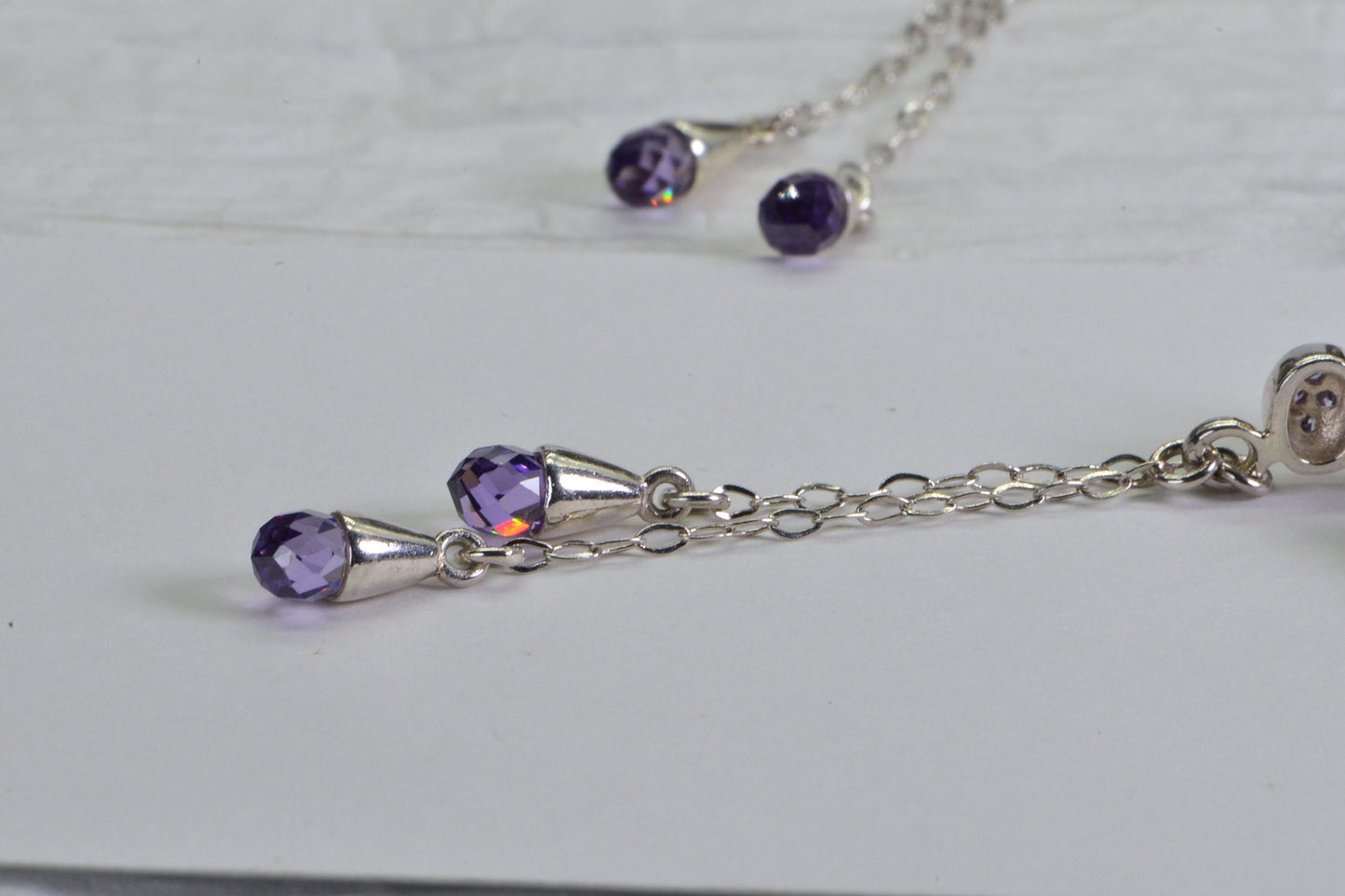 Amethyst Drop Earrings: Sterling Silver Chain Studs, February Birthstone