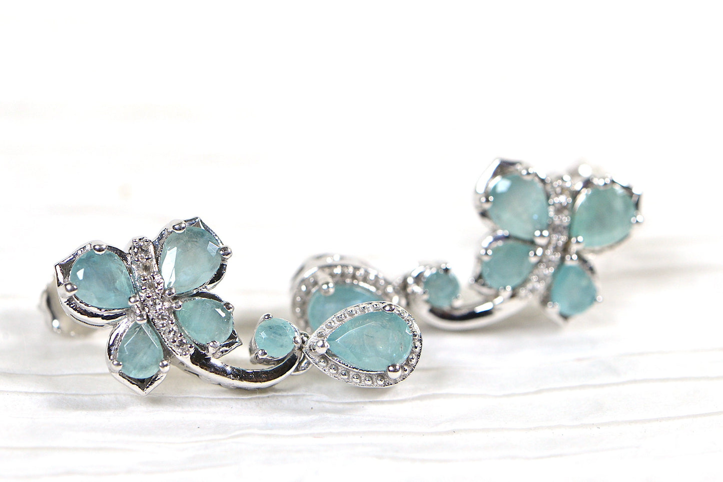 Butterfly Grandidierite Teardrop Earrings: Diamond Platinum over Sterling Silver