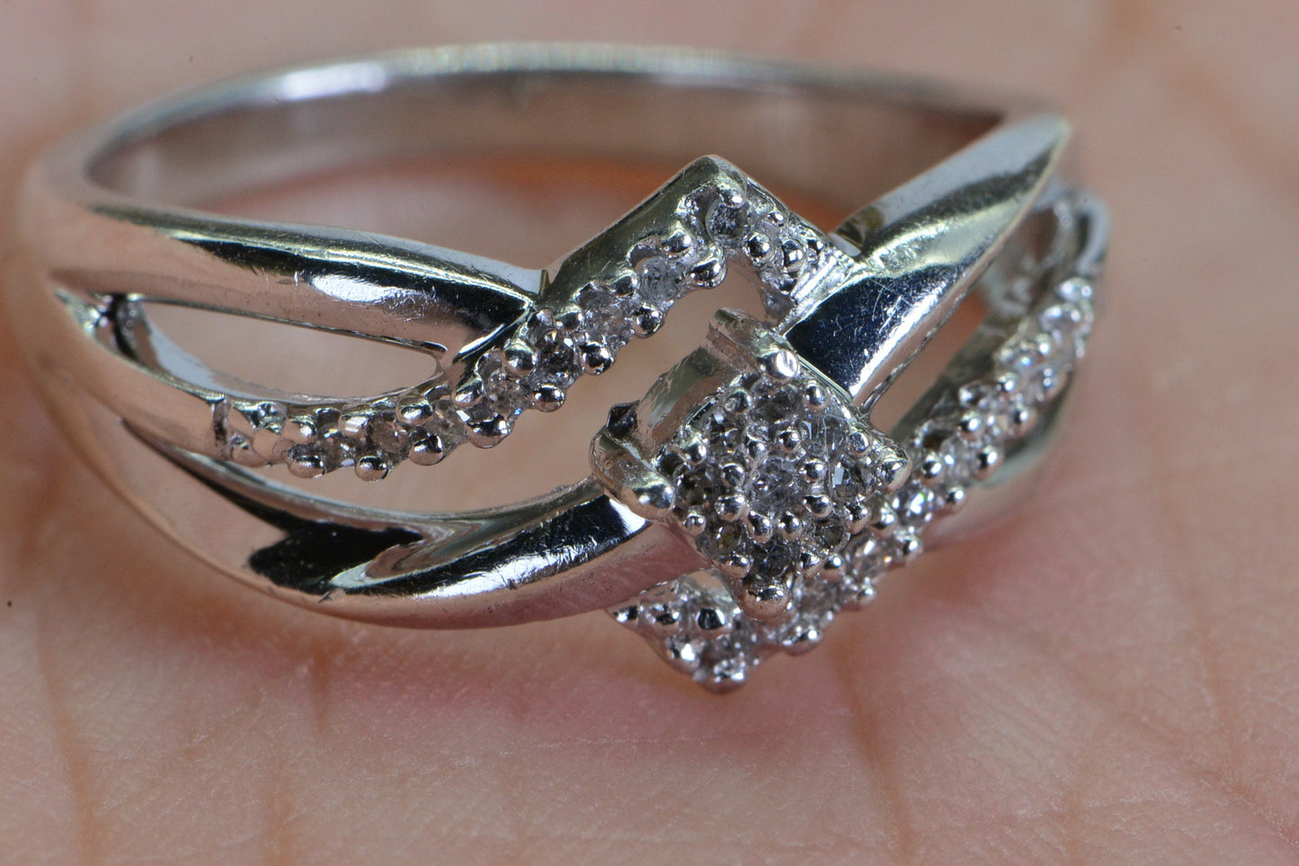 Real Diamond Crossover Ring: Sterling Silver Multi-Row Wedding Band