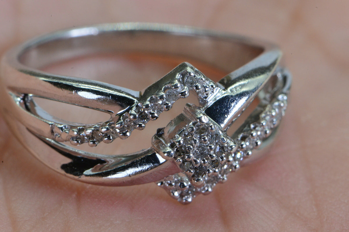 Real Diamond Crossover Ring: Sterling Silver Multi-Row Wedding Band
