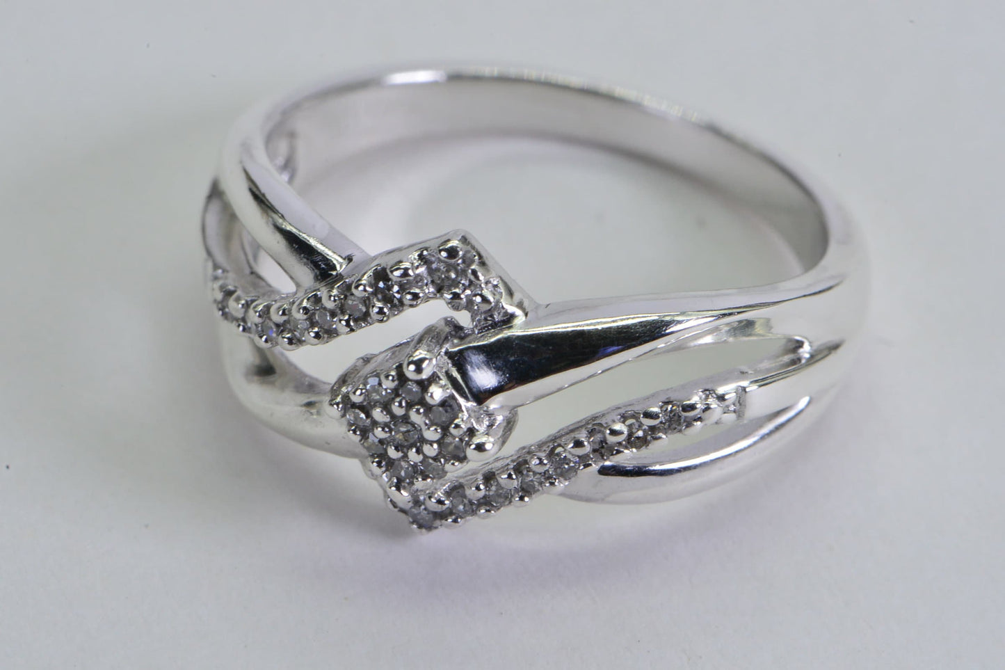 Real Diamond Crossover Ring: Sterling Silver Multi-Row Wedding Band