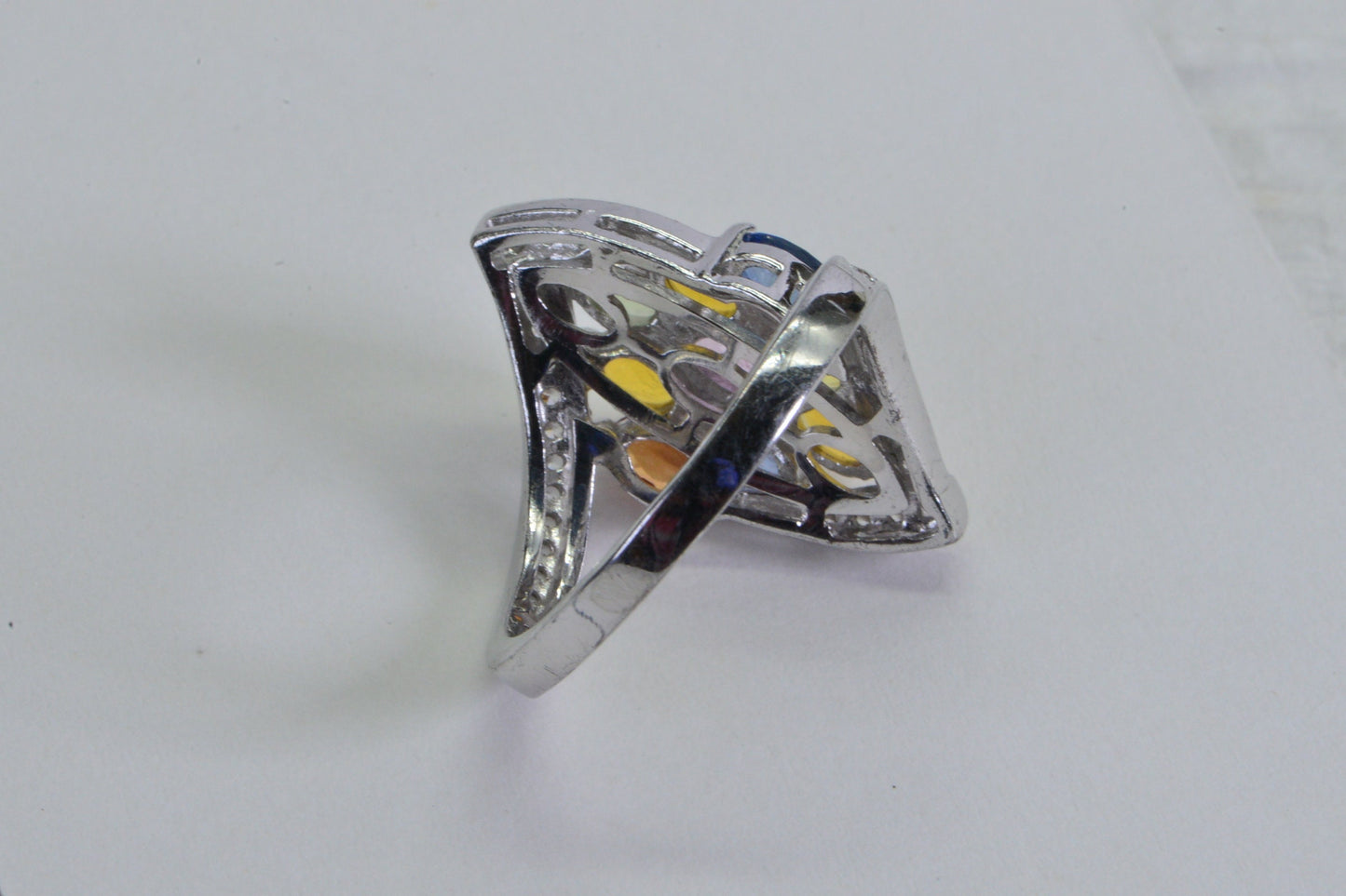 Multi Color Sapphire Ring: Sterling Silver Marquise Statement Ring