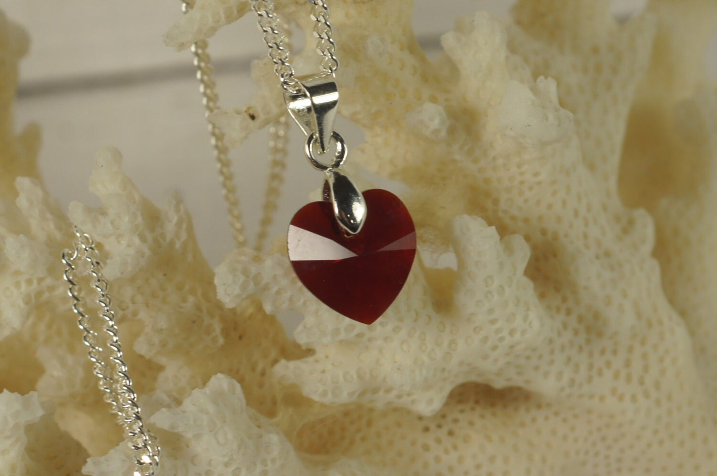 Red Swarovski Crystal Heart Jewelry Set, Sterling Silver