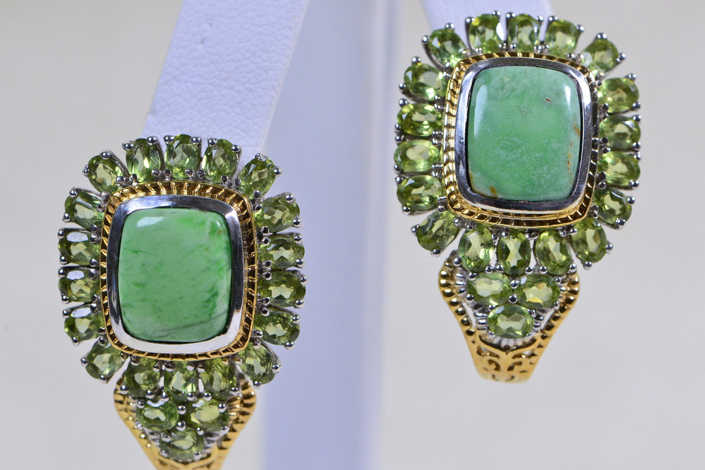 Vintage Green Turquoise Peridot Earrings: 24K Gold Vermeil Sterling Silver