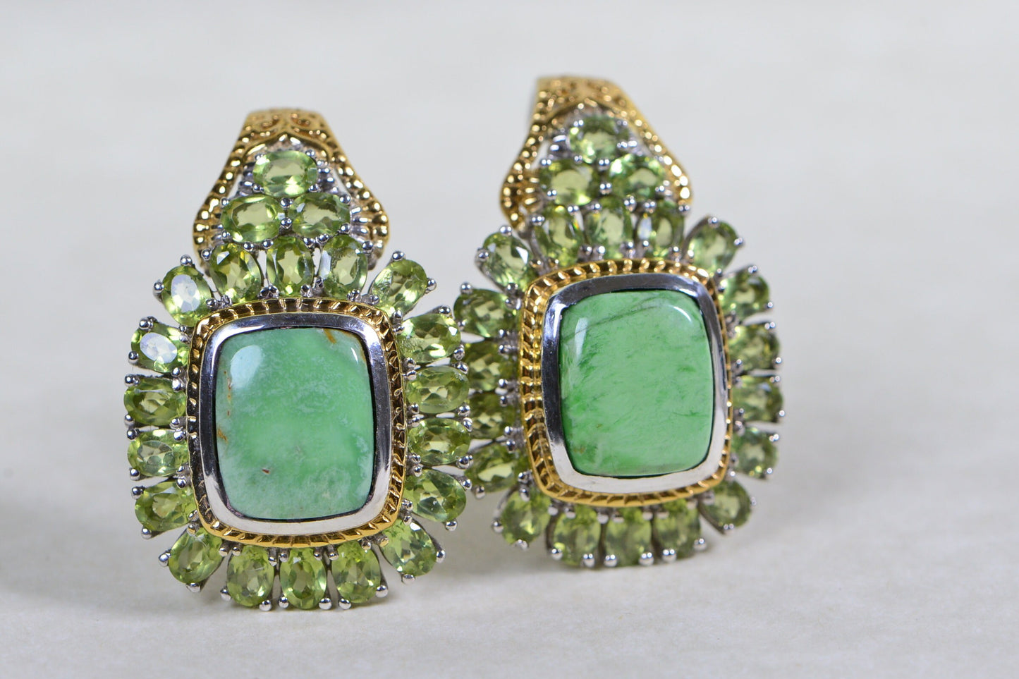 Vintage Green Turquoise Peridot Earrings: 24K Gold Vermeil Sterling Silver