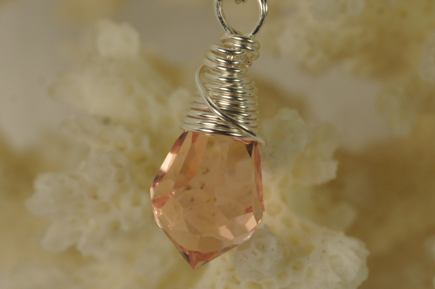 Wire wrapped Briolette Salmon Pink Briolette. Wired Beads. Add Dangle.