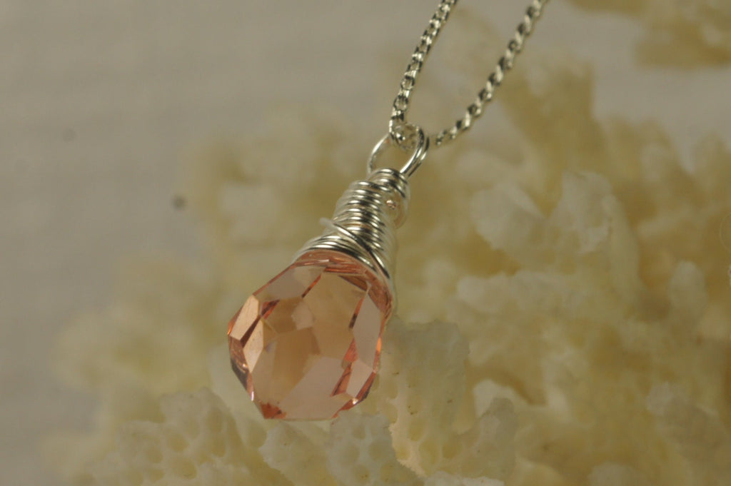 Wire wrapped Briolette Salmon Pink Briolette. Wired Beads. Add Dangle.
