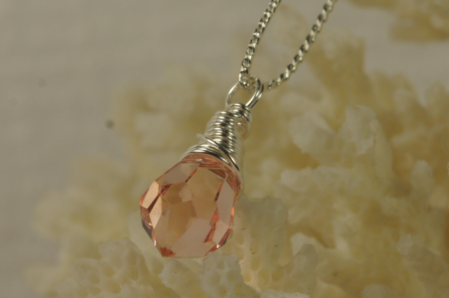 Wire wrapped Briolette Salmon Pink Briolette. Wired Beads. Add Dangle.