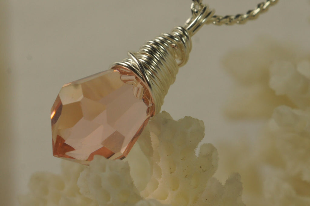 Wire wrapped Briolette Salmon Pink Briolette. Wired Beads. Add Dangle.