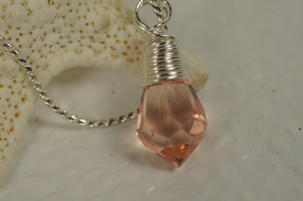 Wire wrapped Briolette Salmon Pink Briolette. Wired Beads. Add Dangle.