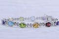 Multi Gemstone Tennis Bracelet: Garnet, Topaz, Citrine, Peridot, Sterling Silver