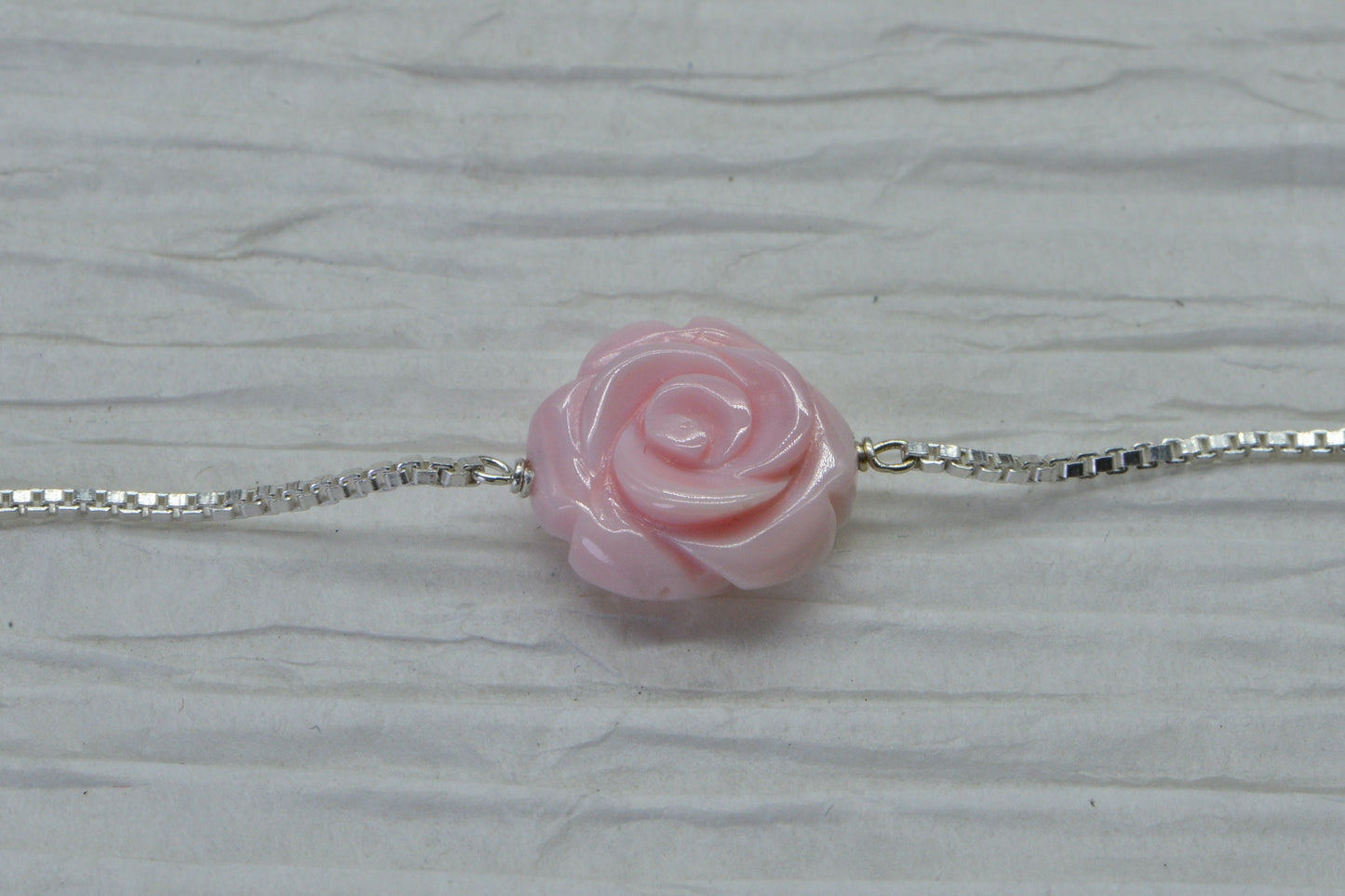 Queen Conch Pink Rose Sterling Silver Anklet - 9 inch