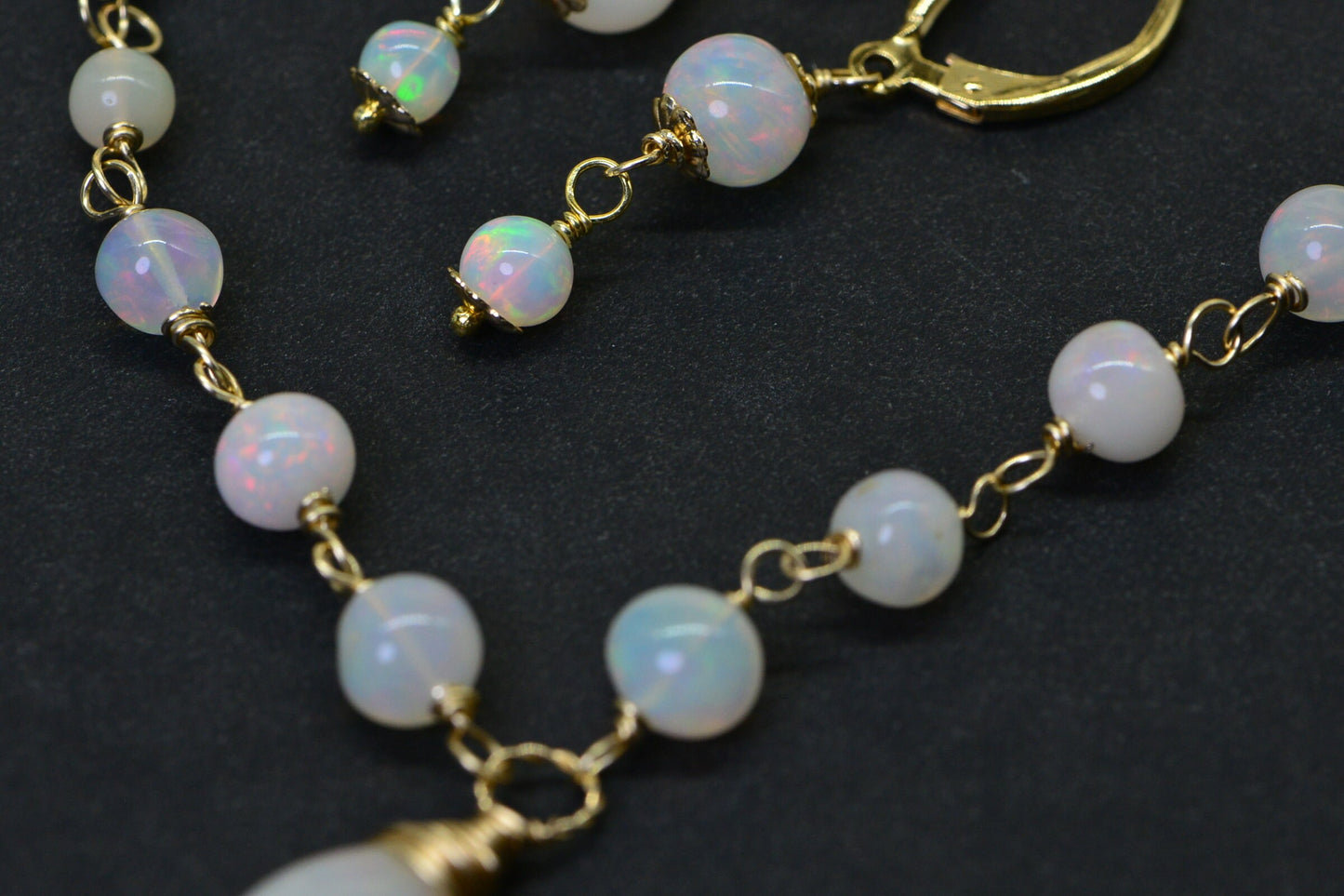 14K Gold Filled Ethiopian Opal Necklace and Earrings Set