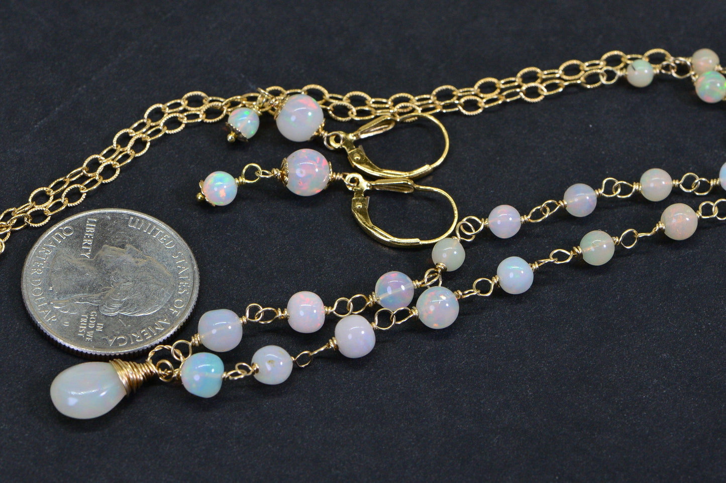 14K Gold Filled Ethiopian Opal Necklace and Earrings Set