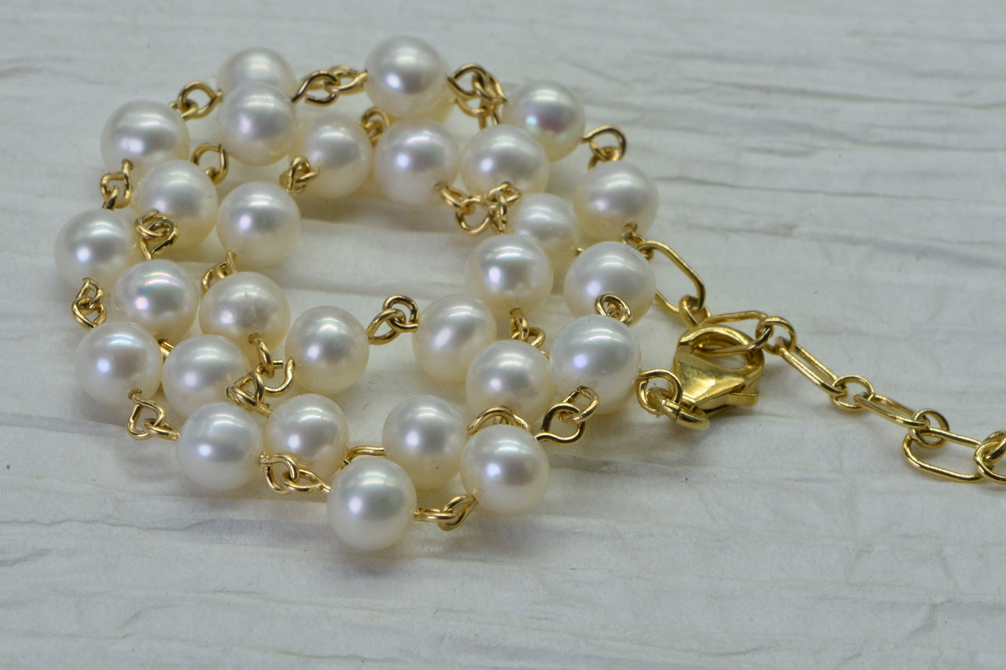 Freshwater Pearl Rosary Choker: 14K Yellow Gold Filled Wire Wrap