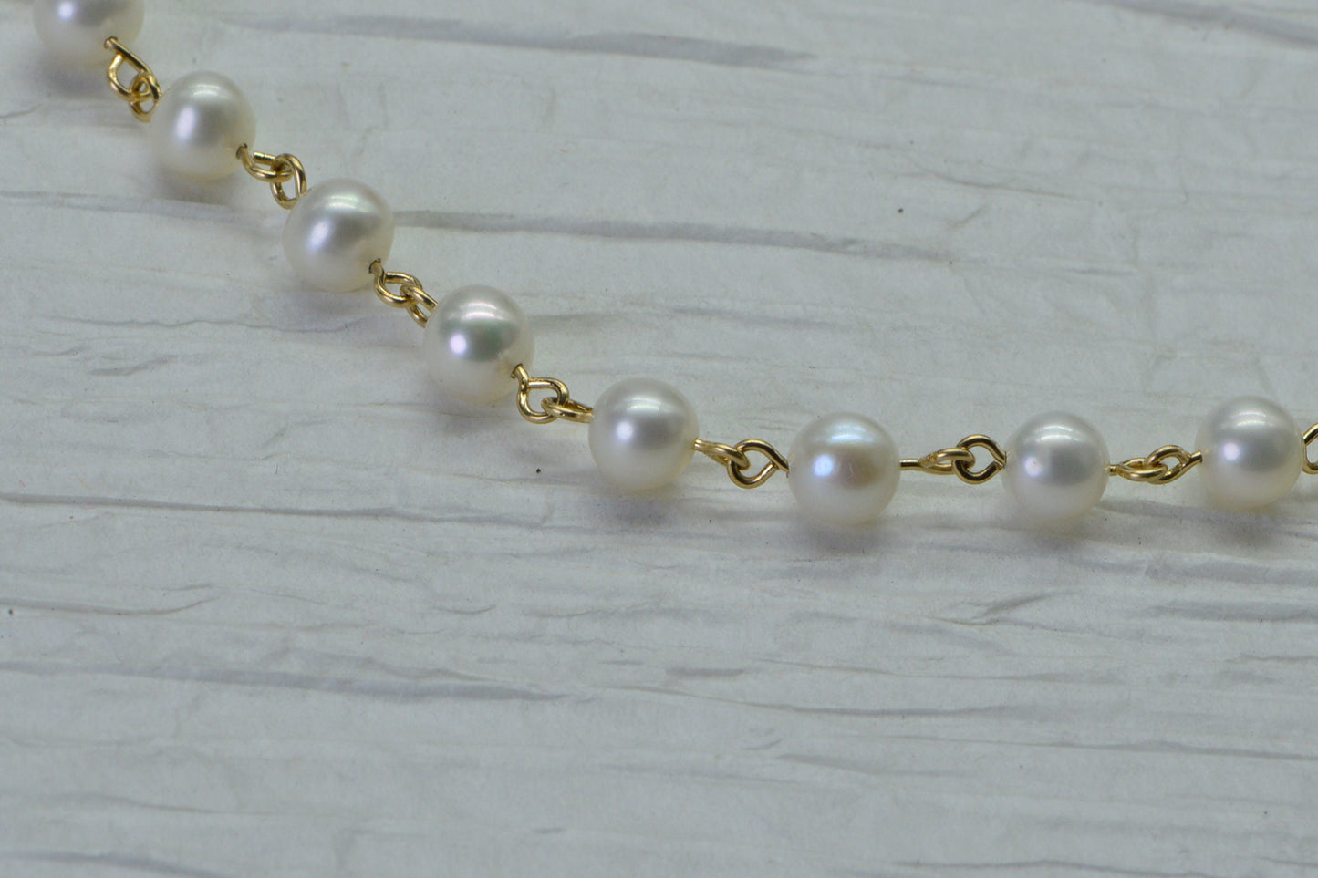 Freshwater Pearl Rosary Choker: 14K Yellow Gold Filled Wire Wrap