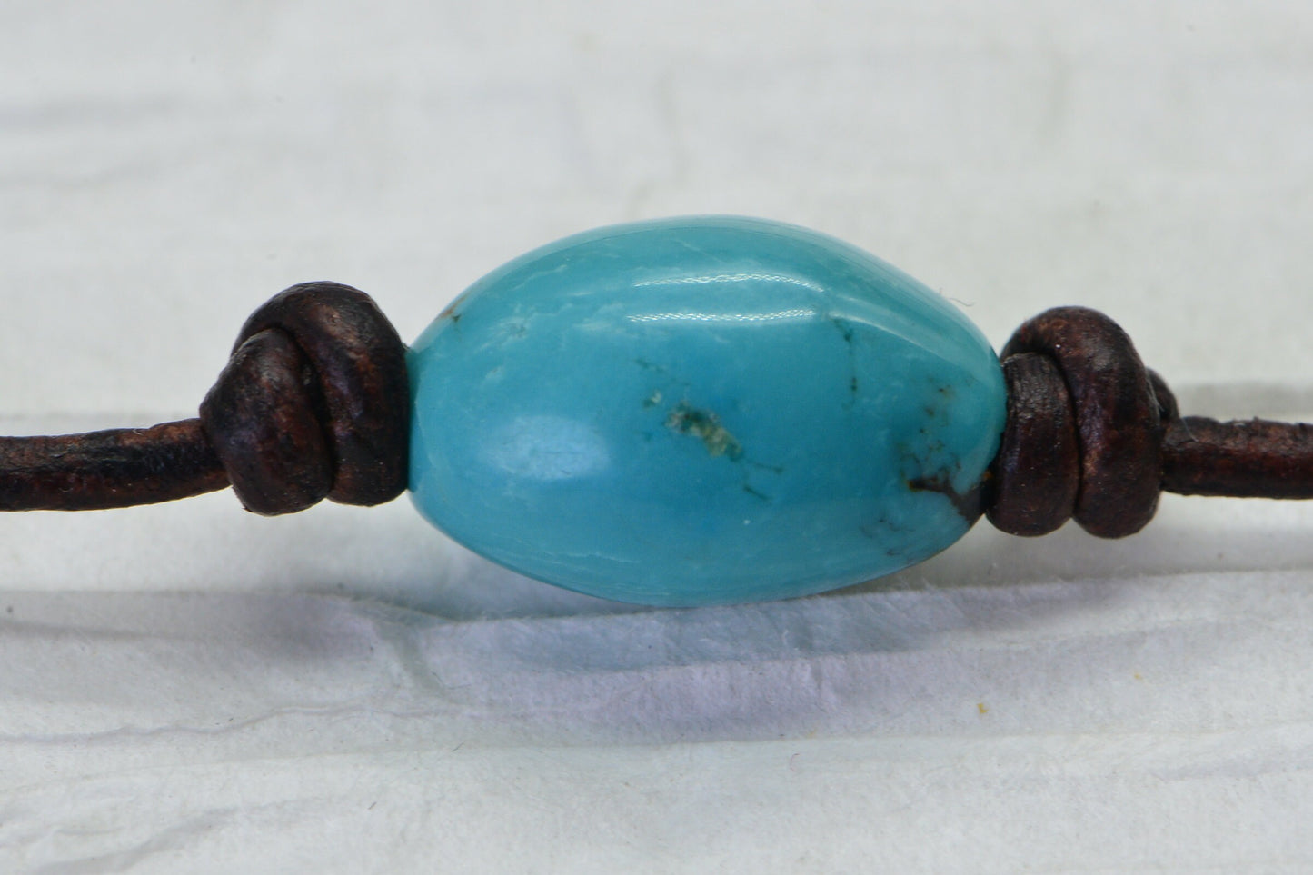 Raw Kingman Turquoise Nugget Necklace: Brown Leather Knot
