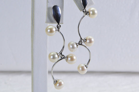 Tahitian Cultured Pearl Dangle Earrings: Sterling Silver Branch Wedding Jewelry