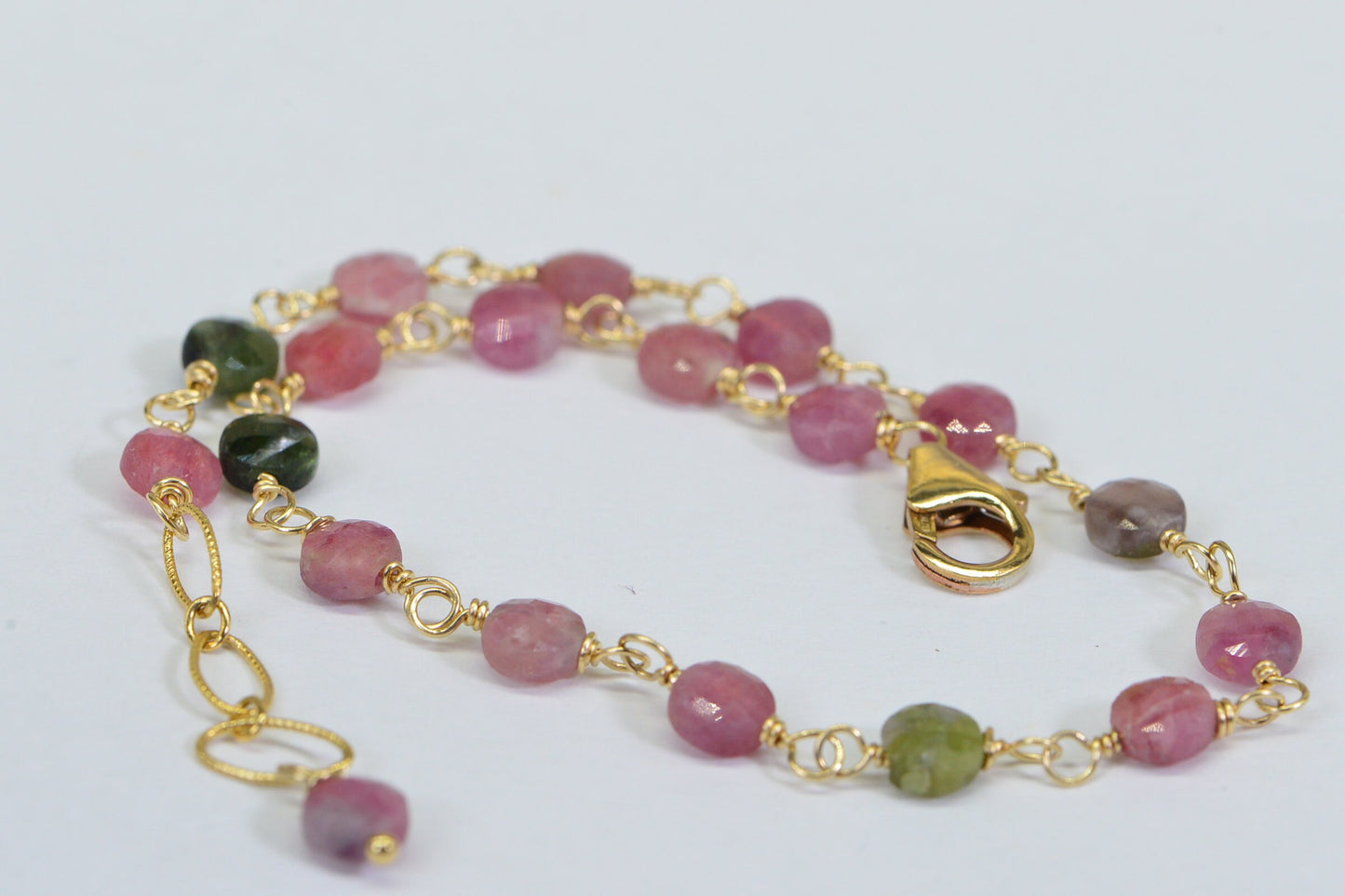 Pink Green Tourmaline Bracelet: 14K Gold Filled Wire Wrapped Gemstone