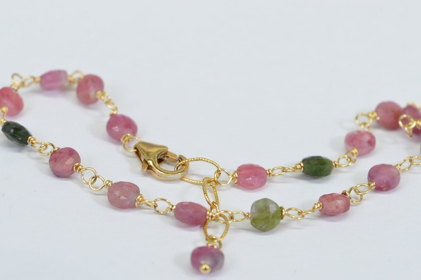 Pink Green Tourmaline Bracelet: 14K Gold Filled Wire Wrapped Gemstone