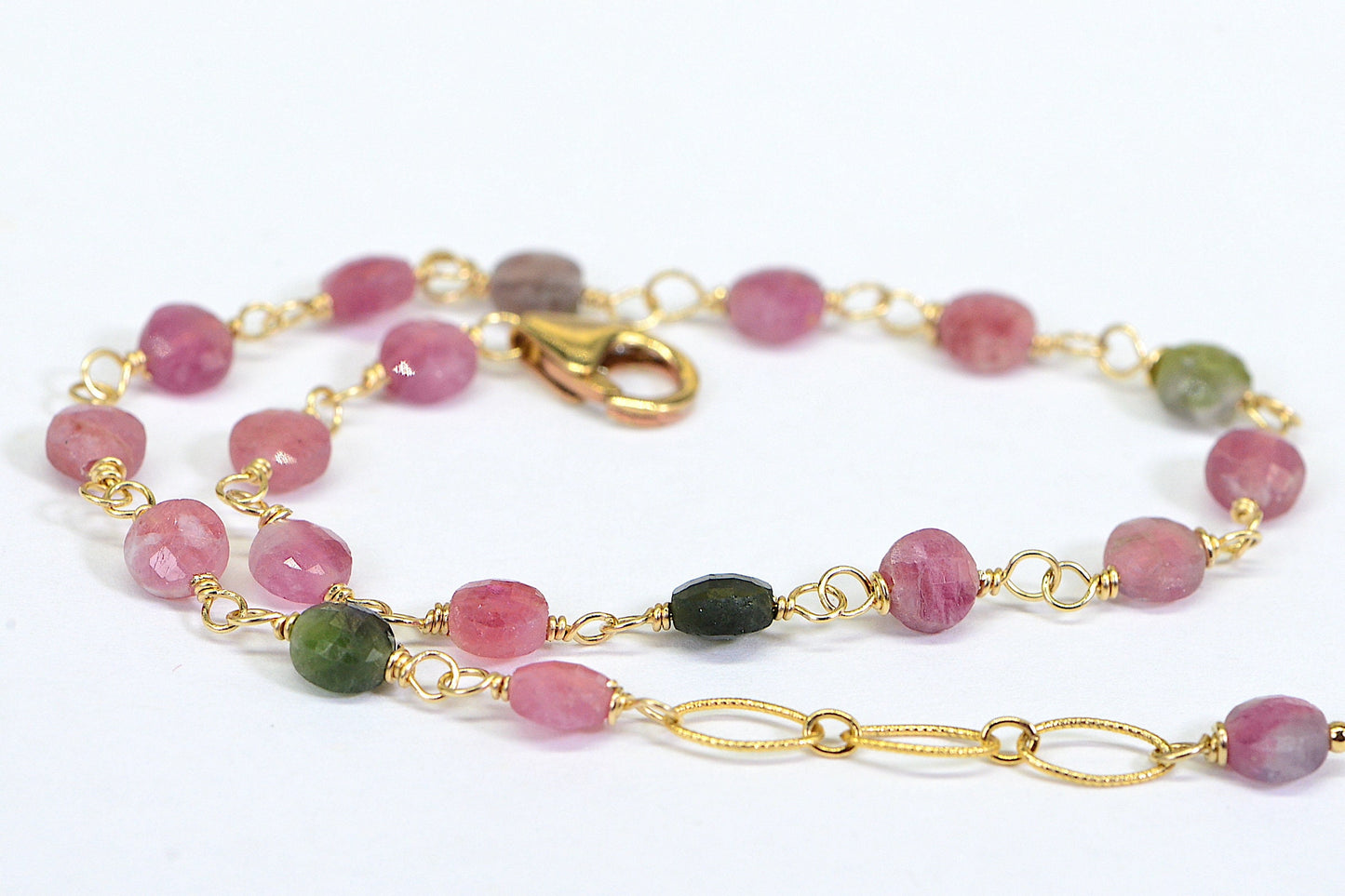 Pink Green Tourmaline Bracelet: 14K Gold Filled Wire Wrapped Gemstone