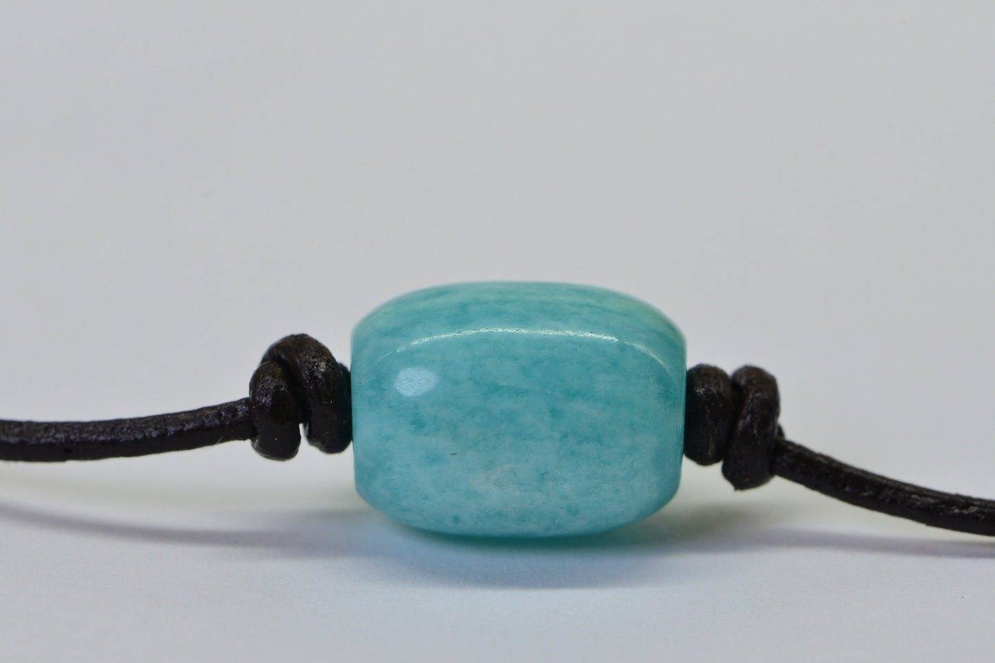 Peruvian Amazonite Necklace: Single Stone Leather Choker