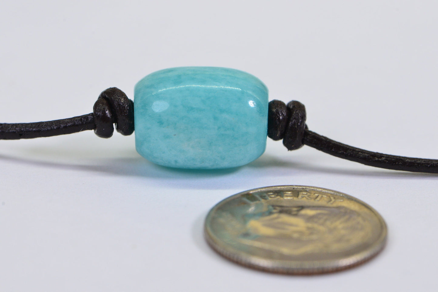Peruvian Amazonite Necklace: Single Stone Leather Choker