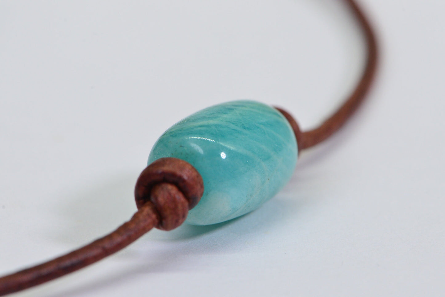 Handmade Amazonite Necklace: Single Stone Leather Cord Choker