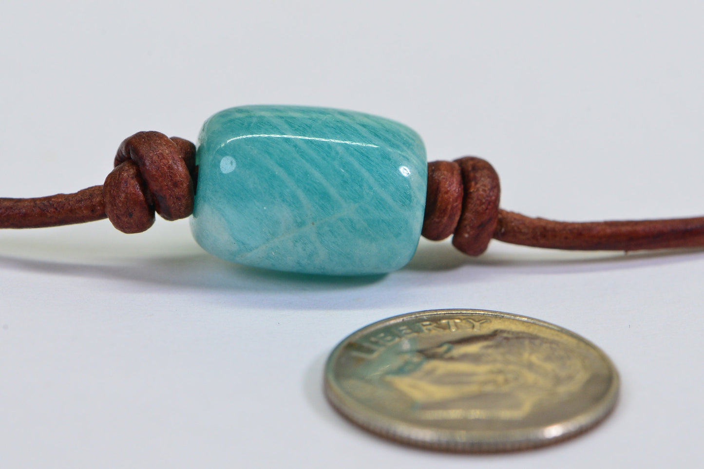 Handmade Amazonite Necklace: Single Stone Leather Cord Choker