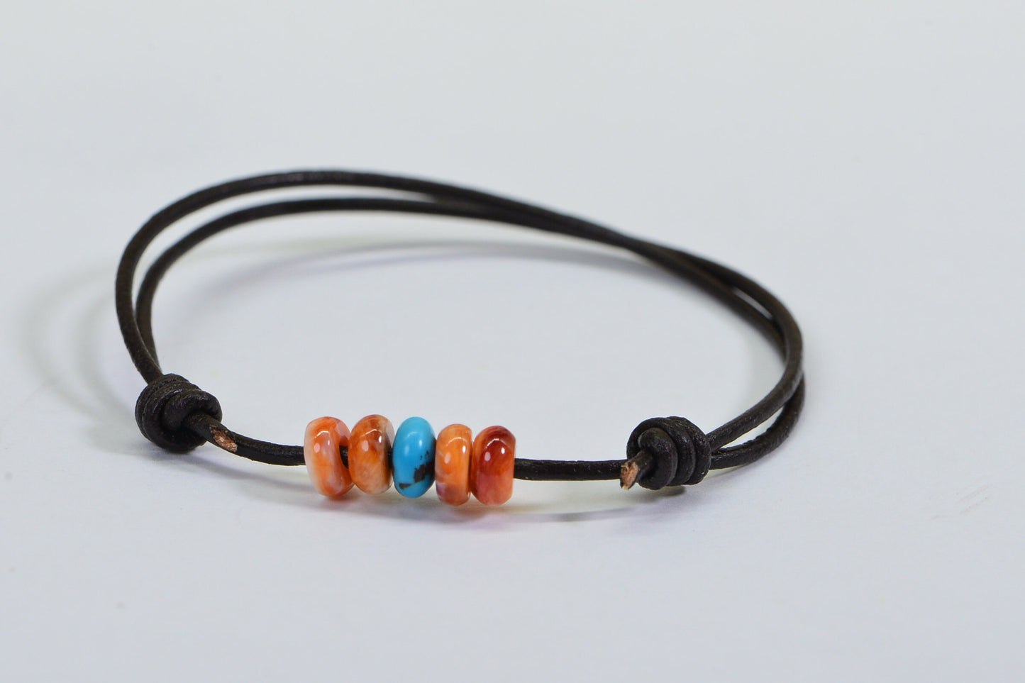 Turquoise Beaded Leather Cord Bracelet: Adjustable Friendship Jewelry