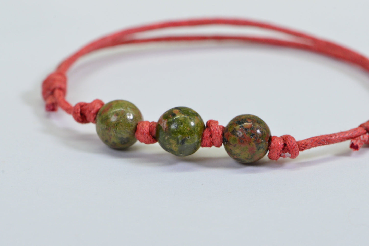 Unakite Gemstone Bracelet: Organic Cotton Cord, Adjustable Knots