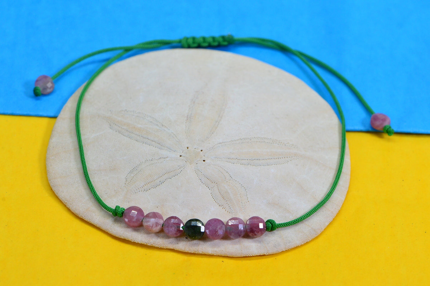 Pink Tourmaline Beaded Bracelet: Adjustable Gemstone Cord Bracelet