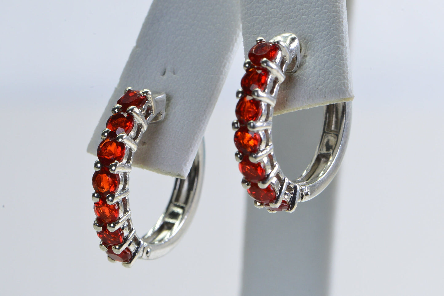 Mexican Fire Opal Hoop Earrings: Sterling Silver October Birthstone